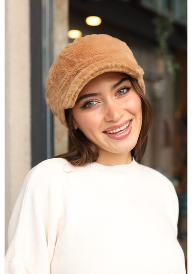 Kadın Peluş Kaptan Denizci Şapka Rkş-05 Camel Camel