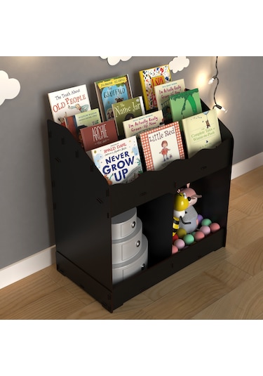 Toby Montessori Ahşap Bebek Çocuk Odası Eğitici Kitaplık Siyah