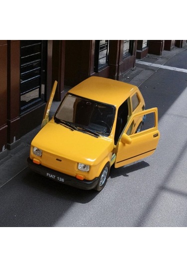 Nostaljik Metal Çek Bırak Sarı Fiat 126 Araba Kapılar Açılır Diğer