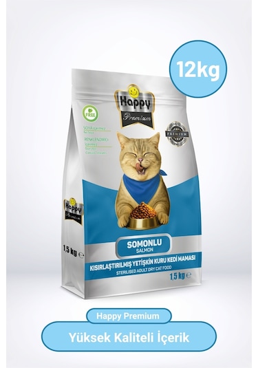 Happy Kısırlaştırılmış Somonlu Kuru Kedi Maması 12 KG