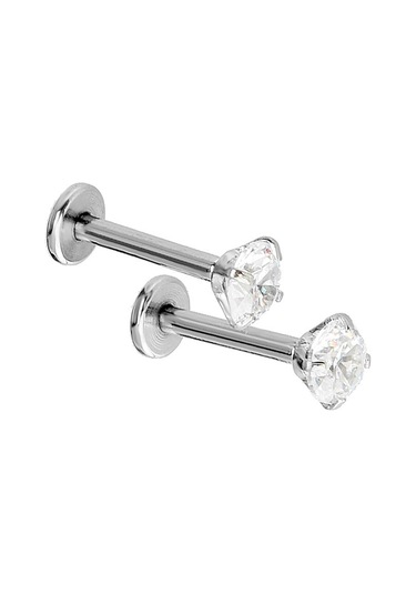 Suntek 2x Kristal Rhinestone Burun Yüzük Kemik Damızlık Gümüş