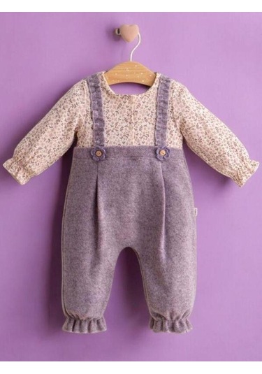 Kız Bebek Çiçek Desenli Tulum-15269 Mor