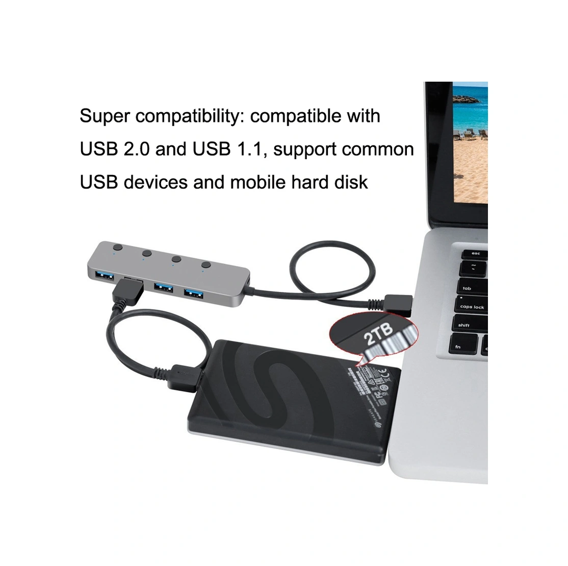Sones Hs0059 Bağımsız Anahtar Usb 3.0 4 Portlu Uzatma Tipi C / Usb-c Alüminyum Alaşımlı Hub, Kablo Uzunluğu: 120 Cm