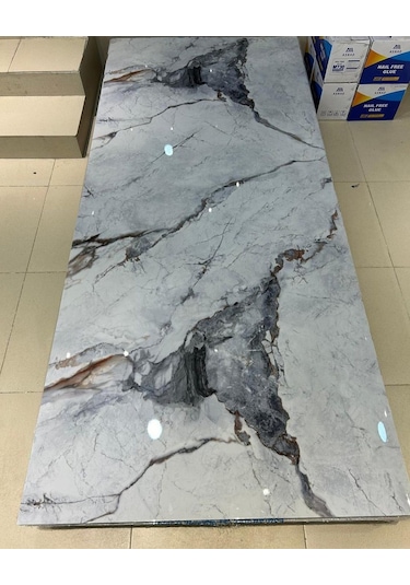 10 Adet 60x30 Gri Beyaz Mermer Desenli Kendinden Yapışkanlı Duvar Paneli