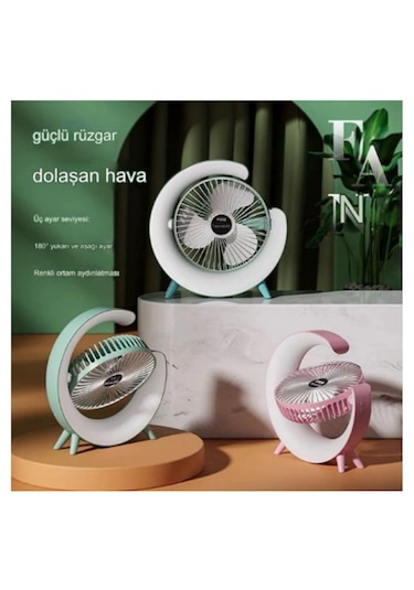 Masaüstü Vantilatör Usb Şarjlı Rgb Led Işıklı 3 Kademeli Fan