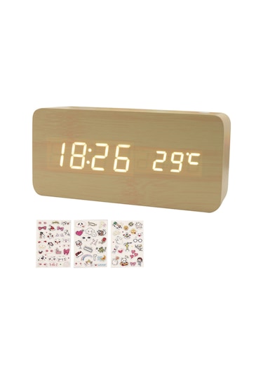 Gajeena Ahşap Dijital Alarm Saat, Led Büyük Ekran, 8 Seviye Parlaklık, Ses Kontrolü, Zaman-tarih-sıcaklık Gösterimi, Otomatik/manuel Aydınlatma Bambu