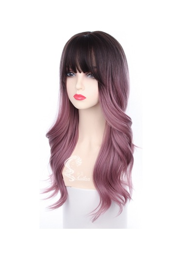 Kadınlar İçin Pembe Ve Mor Renkte Uzun Kıvırcık Peruk