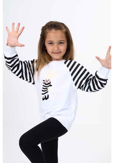 Toontoy Kız Çocuk Nakışlı Sweatshirt Beyaz