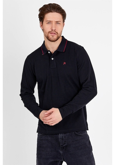 JAHR MARC Uzun Kollu Siyah Erkek Polo Yaka T-shirt - M Siyah