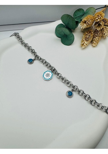 Nazar Boncuk Deratylı Çelik Bileklik Gümüş Blk 339 Çok Renkli