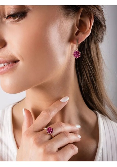 Lamponi Gümüş 925, 585 Altın Kaplama Spinel Ve Sirkon Taşlı Küpeler 18643135 Altın