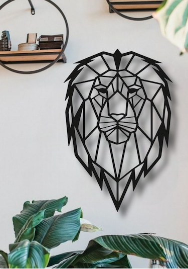 Geometrik Aslan Kafası Metal Duvar Dekoru