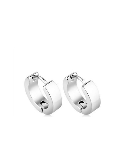 Gümüş 1 Çift Serin Erkek Paslanmaz Çelik Huggie Hoop Küpeler Gündelik Takı Gümüş