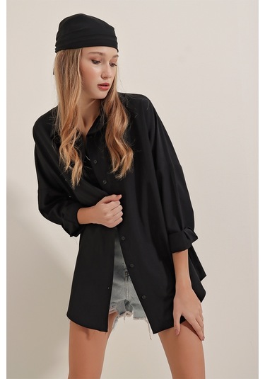 Bigdart 3900 Oversize Uzun Basic Gömlek - Siyah 001