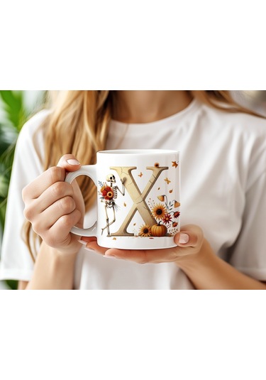 X Harfi Pembe Kareli Kalpli Göz Emojili Kupa Bardak Eğlenceli Kareli Tasarım Kahve Çay Kupası Beyaz