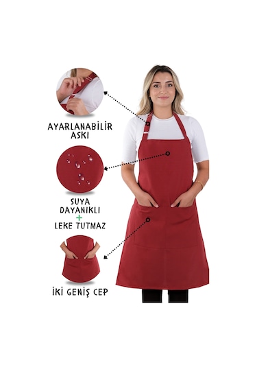 4 Adet Simple Ayarlanabilir Askılı Mutfak Önlüğü Vişne