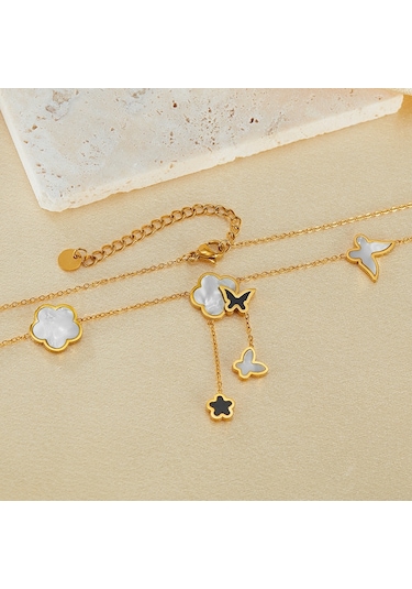 Sones Opk Gx2439 Paslanmaz Çelik Kelebek Çiçek Püskül Kolye Kemik Zincir Altın