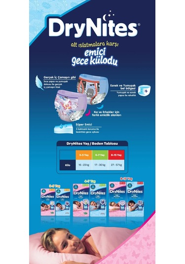 Drynites Emici Gece Külot Bez Kız 4-7 Yaş 17-30 Kg Large 90 Adet L 9'lu