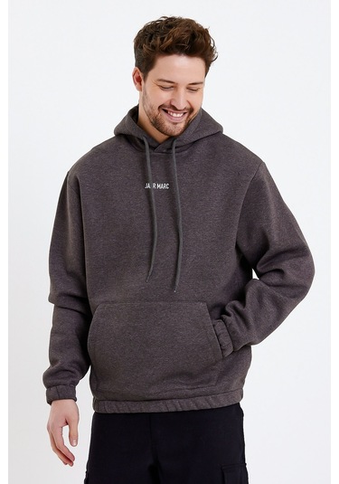 Jahr Marc Koyu Gri Nakışlı Oversize Erkek Sweatshirt Koyu Gri