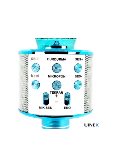 Winex UsbA+TF Sd Kart+3.5mm Aux Bluetooth Karaoke Mikrofonu Mavi