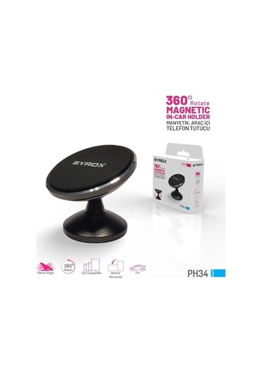 Ph34 Araç İçi Manyetik Telefon Tutucu Mıknatıslı Siyah 2 Yıl Torpido Üstü Çelik Cn