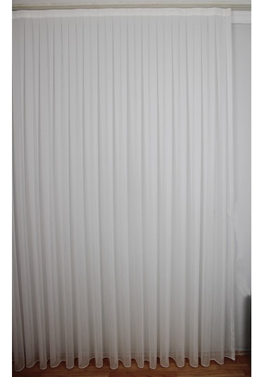 Tül Balık Sırtı Desenli Simli 1/3 Sıklık Korniş İçin BEYAZ