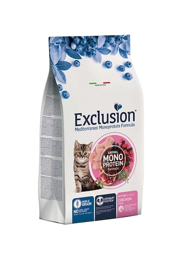 Exclusion Mediterraneo Monoprotein Düşük Tahıllı Kitten Tavuklu Ve Narlı Yavru Kedi Maması 12 KG