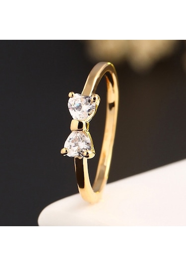 3 Pcs Women Fashion Crystal Bowknot Cubic Zirconia Rings Gold Çok Renkli