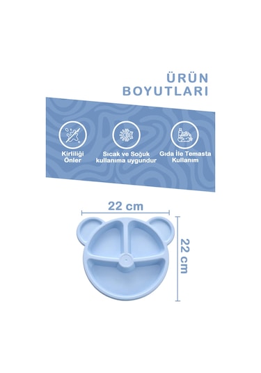 Mithra Life 3 Bölmeli Mavi Bebek Çocuk Yemek Mama Tabağı Mıt1115 Mavi