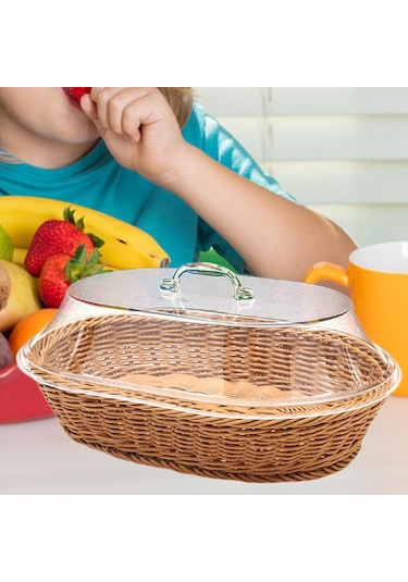 Magideal Suntek Kapaklı Hasır Dokuma Meyve Ekmek Sepeti 25 x 35 CM Çok Renkli