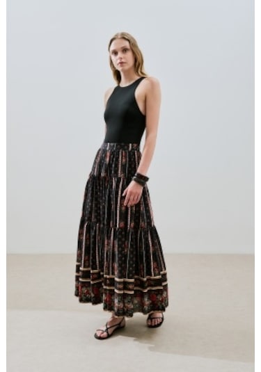 Desenli Pamuklu Katlı Etek Alma Alma