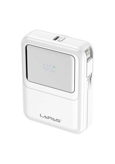 10000 Mah Kablosuz Powerbank Dijital Led Ekranlı, Type-c & Lightning Kabloları, Güçlü 15w Hızlı Şarj BEYAZ