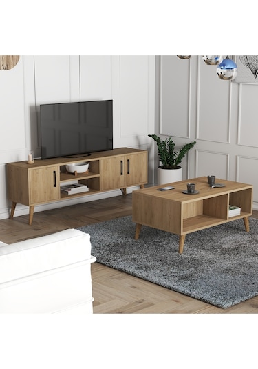 Set 1586-2076 Tv Ünitesi + Exxen Orta Sehpa - Sepet Rengi