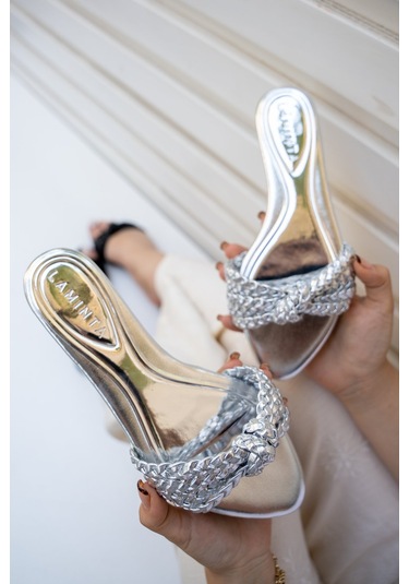 Mirim Örgü Detaylı Kadın Terlik Silver Gümüş