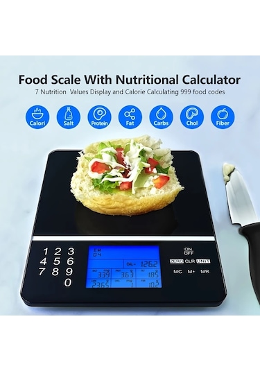 Dashanshop 1 Adet Besin Ölçeği Siyah Temperli Cam Abs Dijital Kalori Makro Besin Analizörü Cam Kase Gıda Tartım Sağlıklı Beslenme Mutfak Aleti -