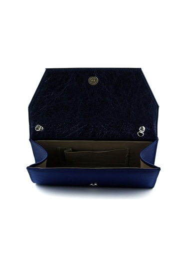 Erkan Saçmacı Lacivert Saten Zincir Askılı Manyetik Kapaklı İç Cepli Zarif Abiye El Çantası Lacivert