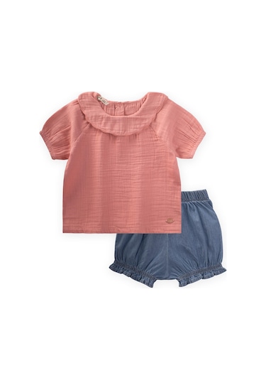 Cigit Bebe Yakalı Kot Şortlu Takım 0-4 Yaş Yavruağzı Yavru Ağzı