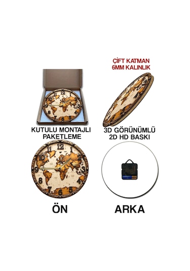 Sessiz Yuvarlak Ahşap Duvar Saati, Kuvars Hareketli 3d Görünümlü 2d Saat Sdw132 Renkli