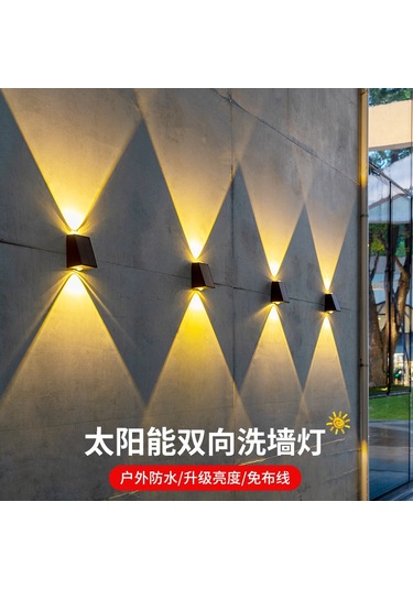 Ximistore9 Güneş Enerjili Led Duvar Lambası, Bahçe Villa Bahçe Dekorasyonu, Yukarı-aşağı Işık, Duvar Yıkama Spotu, Sl-606 Sıcak Işık Siyah