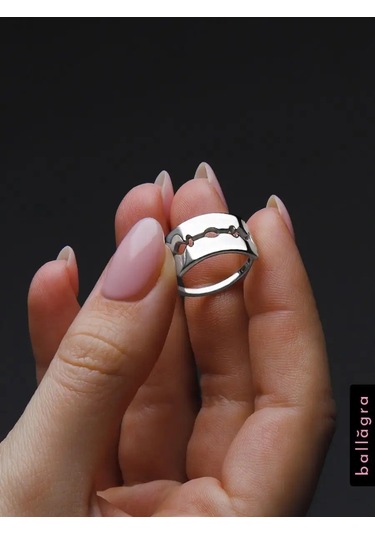 Ballagra Kadın Yüzük Gümüş 925 Ayar Bıçak Geniş Parmak İçin 97125489 Gri