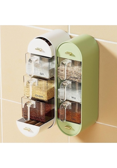 Novahub Açık Yeşil Baharat Kutusu - Ev Mutfak Depolama Rafı - Tuz, Msg Ve Baharat Kombinasyonu Takım Şişesi Kavanoz, Duvar Asılı, Yumruksuz Koleksiyon Açık Yeşil