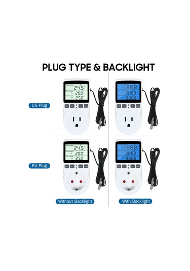 Vkemall Eu Standartlı Sıcaklık Kontrolü Prizi - Isıtma/soğutma Modu, Zamanlayıcı Ve Geri Sayım, 100-250v, 16a, -40 120 C Doğruluk, Arka Işık