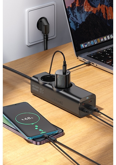 Priz + 45w Süper Hızlı - 67w Turbo Hızlı Priz Çoklayıcı Uzatma Kablosu 1.5 Metre 1,5 m