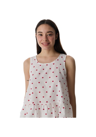 Penti Kırık Beyaz Red Hearts Atlet Pijama Üstü
