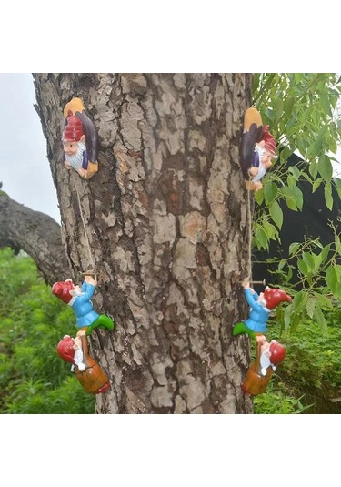 Tenfowee Minimalist Bahçe Figürü - Reçine Cüce Heykeli, Ağaçta Tırmanan Ornament, Modern Dekoratif Süs