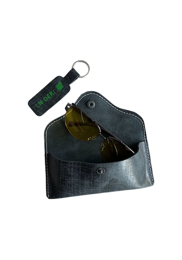 Lnderi Gerçek Deri Gözlük Kılıfı -  Deri Güneş Gözlüğü Kabı Siyah