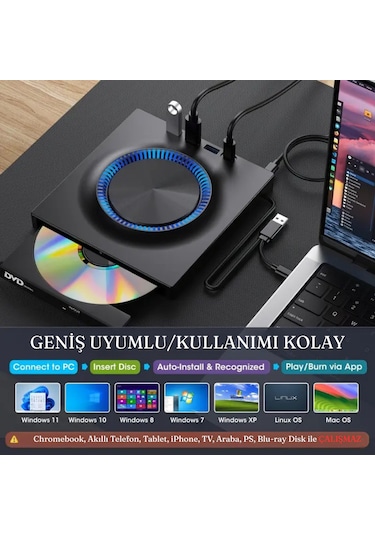 Çok İşlevli Harici Usb 3.0 Type-c Cd/dvd Yazıcı Okuyucu Laptop