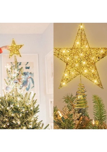 Xianwen Geeroyoo Parlak Yıldız Şekilli Noel Ağacı Tepe Süsü -