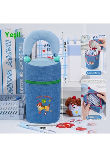 Yeni Dachshund Büyük Kapasiteli Kalemlik Yeşil Yeşil