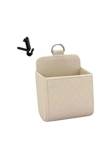 Goldenqian 1 Adet Araba Saklama Çantası Süspansiyon Depolama Kuzu Derisi Doku Kutusu Hava Firar Saklama Çantası Cep Telefonu Tutucu Beige Beige